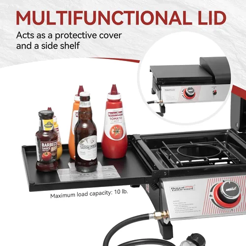 Miniatura 4 de Royal Gourmet PD1305H - Combo de parrilla y plancha de gas propano de 3 quemadores con tapa, combo de parrilla 3 en 1 con salida de 29,000 BTU