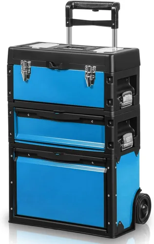 Auto Dynasty Caja de herramientas apilable de 3 niveles, caja de herramientas rodante 3 en 1 de 19.5 pulgadas con ruedas, organizador de caja de
