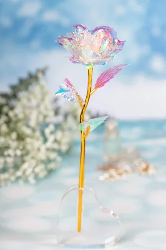 Miniatura 6 de Rosa de oro de 24 quilates/flor artificial colorida con soporte de rosa/rosa eterna caja de regalo de lujo para Navidad/cumpleaños/día del mes