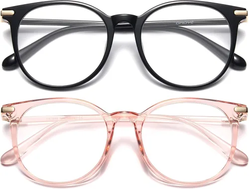 Gaoye GY1688 - Paquete de 2 lentes de bloqueo de luz azul, marco redondo retro, antifatiga ocular, lentes para computadora para mujeres y hombres,