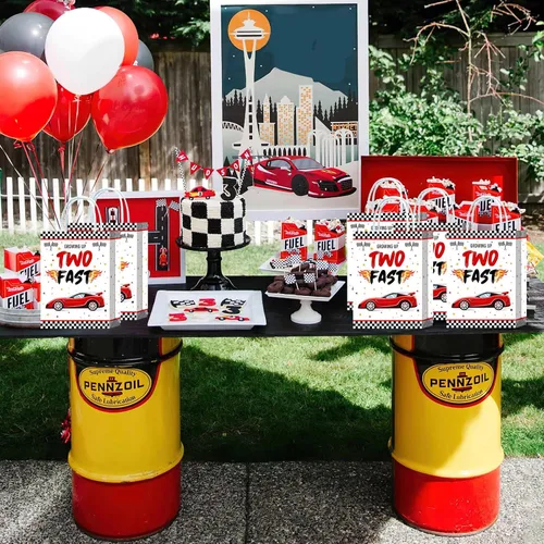 Miniatura 3 de 16 bolsas de regalo de 2º cumpleaños para autos de carreras, suministros de fiesta de segundo cumpleaños con asas para niños, recuerdos de fiesta