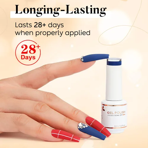 Miniatura 3 de Nicedeco Hema Free Cruelty Free - Esmalte de uñas de gel vegano, 6 unidades de 0.3 onzas líquidas, color rosa, rojo, naranja quemado, azul, kit