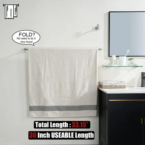 Miniatura 3 de JQK Barra de Toalla de Baño, 33 Pulgadas de Acero Inoxidable 304 Grueso de 0.8mm Soporte de Toalla Individual para Baño, Soporte de Toalla