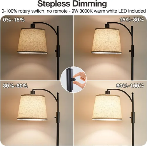 Miniatura 3 de AIDENOEY Lámpara de pie completamente regulable para sala de estar, lámpara de pie con interruptor giratorio y pantalla de mesa y lino beige, Negro