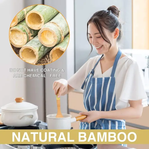 Miniatura 7 de BaHoki Essentials Utensilios de cocina de bambú – Surtido de utensilios de madera natural – sin químicos – Ideal para el cocinero promedio