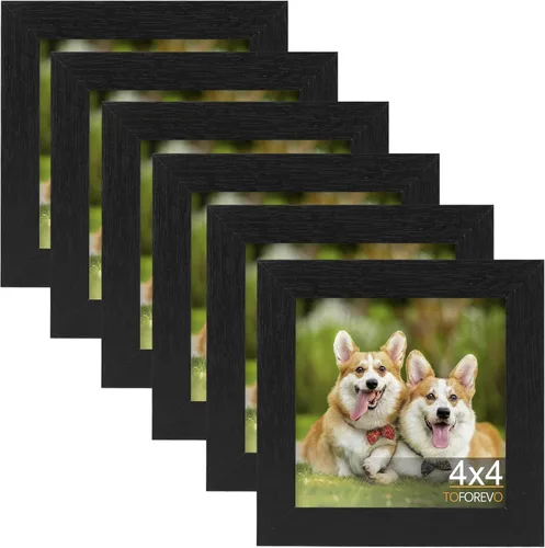 TOFOREVO Juego de 6 marcos de fotos de grano de madera negra de 4 x 4 pulgadas para montaje en pared de galería o exhibición de mesa