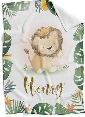 Mantas de bebé personalizadas para niños, regalos personalizados para bebés con nombre, manta de forro polar suave y ligera (león bebé)