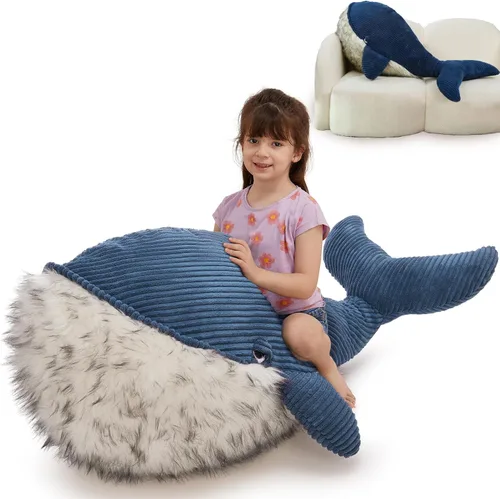 Miniatura 18 de MorisMos Animal de Peluche Gran Tiburón Blanco Almohada de Peluche, Juguete Gigante de Tiburón Mako de 47 pulgadas para Niños y Adultos, Regalo
