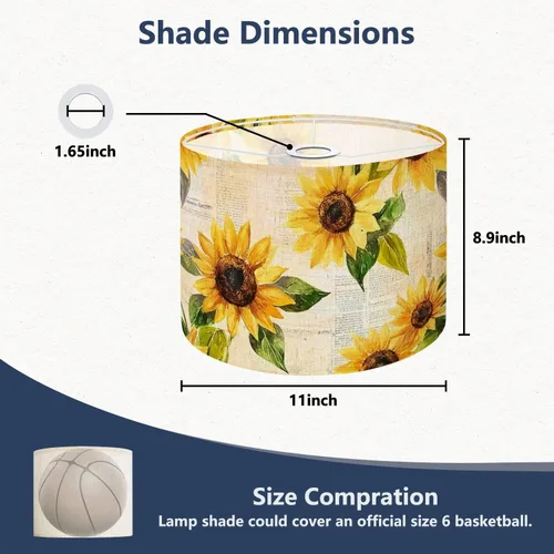 Miniatura 2 de Drum Lamp Shade seamless hand drawn vibrant yellow watercolor sunflowers Lampshade for Floor Lamps Table Lamps Pendant Light 11"x8.9" Large Lamp
