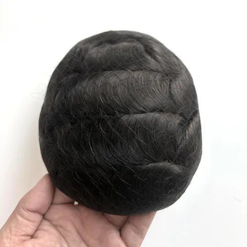 Miniatura 8 de Hywel Toupee para hombres con cabello humano 100% real, parte superior mono con revestimiento de poliéster alrededor de la gorra para hombre, piezas