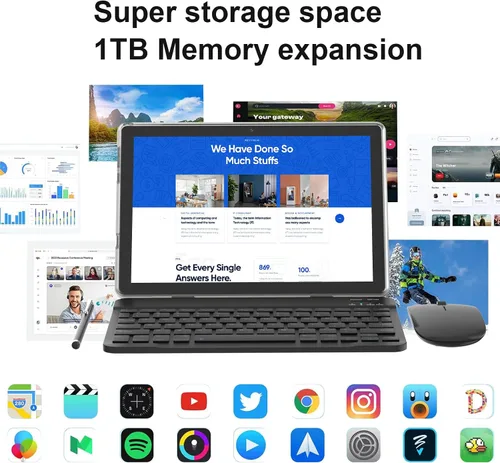 Miniatura 6 de Tableta Android 14 Tabletas 2 en 1 de 10 Pulgadas Tableta con Teclado, Ratón, Estuche, Lápiz Capacitivo, 10.1" Tab, 8GB+64GB, Soporte de Expansión
