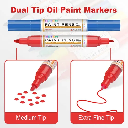 Miniatura 3 de Betem 9 marcadores de pintura a base de aceite de doble punta (0.028 in y 0.118 in), marcadores de pintura permanentes, impermeables, de secado 9