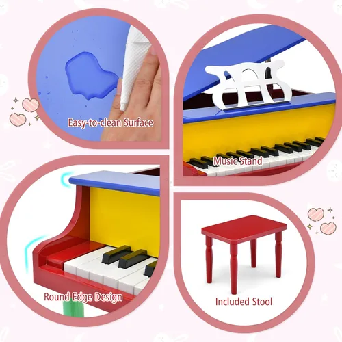 Miniatura 5 de Costzon Piano Clásico para Niños, Piano de Juguete de Madera de 30 Teclas con Soporte para Partituras y Banco, Mini Juguete Musical para Niños