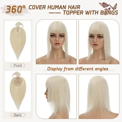 Miniatura 92 de Rich Choices Pelucas con topper de cabello para mujeres, cabello humano real 100% Remy, sin flequillo, para mujeres con adelgazamiento en la parte