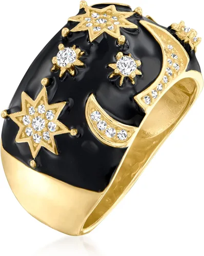 Miniatura 3 de Ross-Simons 0.40 ct. t.w. White Topaz and Black Enamel Celestial Ring in 18kt Gold Over Sterling