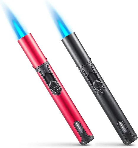 Urgrette Paquete de 2 Encendedores de Antorcha de Butano, Encendedor Tipo Pluma Recargable de 6 Pulgadas con Llama de Chorro Ajustable de Butano