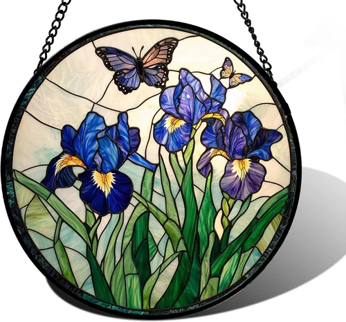 Miniatura 30 de DASTOLL Colgante de vidrio emplomado para ventana, diseño de lirio del valle, mariposa, atrapasol para puertas, hogar, atrapasoles decoración