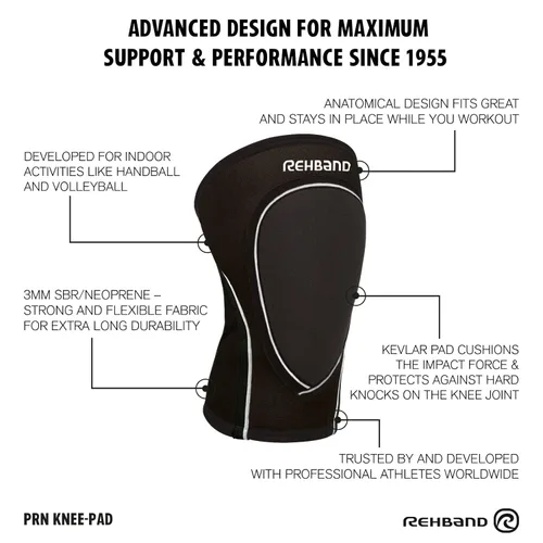 Miniatura 2 de Rehband Rodilleras de neopreno de 0.118 pulgadas para voleibol, balonmano y baile, soporte protector de rodilla unisex, color: negro - 1 par