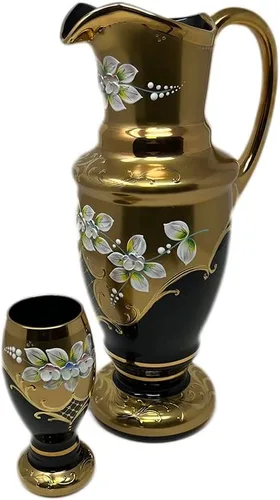Miniatura 2 de Cristal bohemio SLAVIA Glassworks Hecho a mano de alto esmaltado pintado agua/cerveza Set color negro 7 unids