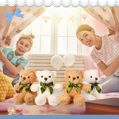 Miniatura 5 de HyDren 15 piezas de osos de peluche de 10 pulgadas, lindo juguete de oso suave con corbata para baby shower, cumpleaños, día de San Valentín, Blanco