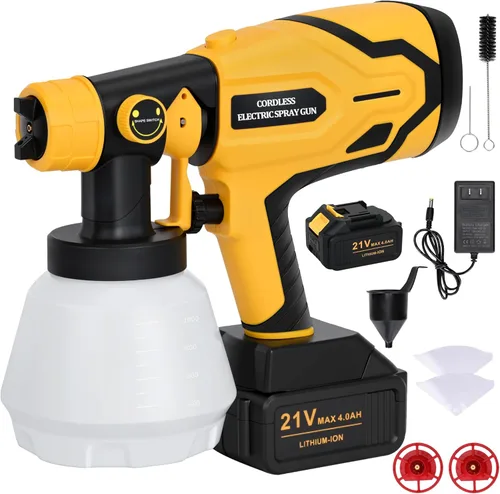 Pulverizador de pintura con batería y carga, 2 baterías de 4.0 mAh 21 V, pulverizador de pintura inalámbrico con recipiente grande de 33.8 fl oz,