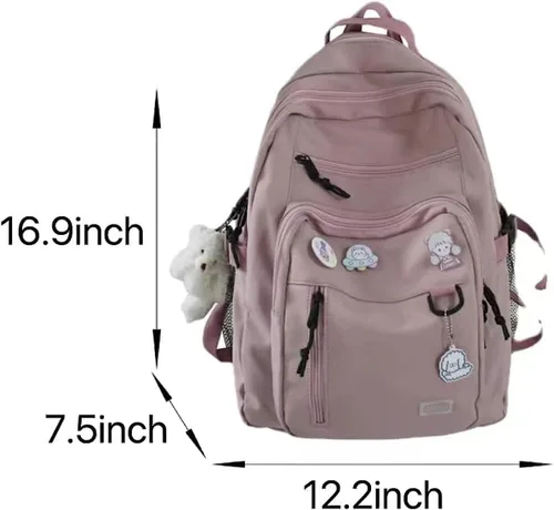 Miniatura 6 de Mochila estética, linda mochila Kawaii con alfileres y colgante para laptop, mochila casual para mujer, Beige, Mochilas Daypack