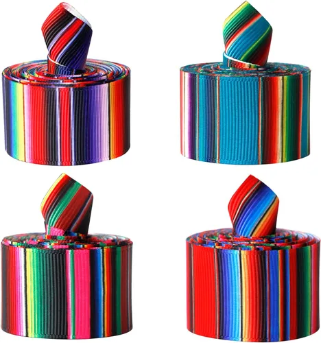 4 rollos de cinta de fiesta mexicana de 2.5 pulgadas x 20 yardas de cinta serape de rayas de arco iris para manualidades, envoltura de manualidades,