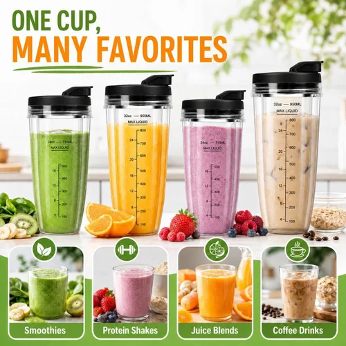 Miniatura 7 de Vasos de licuadora de repuesto para Ninja, vasos de licuadora Ninja de 24 onzas y 32 onzas con tapas para llevar compatibles con Ninja BN401, BL456