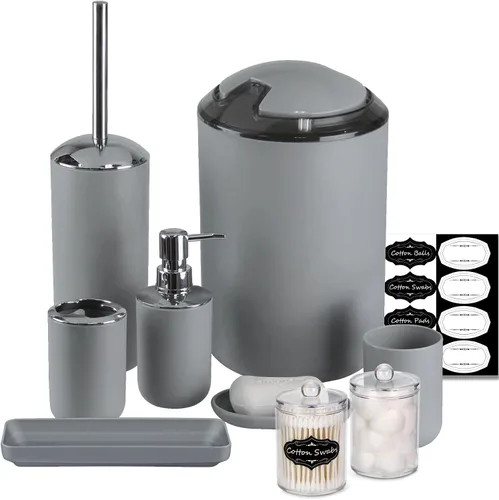 Miniatura 19 de Conjunto de Accesorios de Baño IMAVO, Juego de Baño Verde, Juego de 7 Piezas de Accesorios de Baño, Bandeja, Cepillo de Inodoro, Bote de Basura