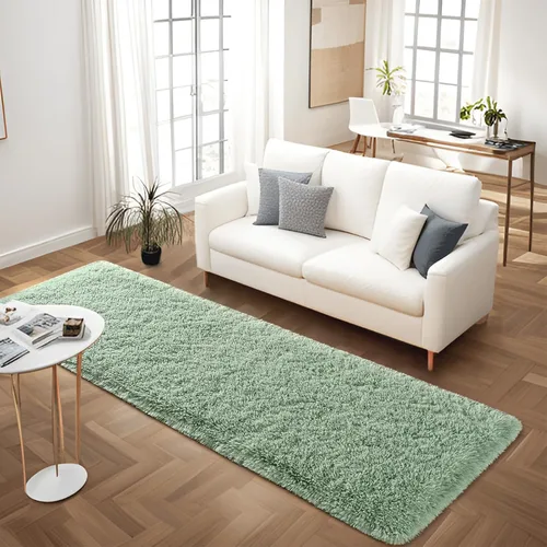 Alfombras verdes suaves para dormitorio, alfombra de noche de 2 x 6 pies, alfombras esponjosas de felpa, alfombra de área moderna peluda para sala