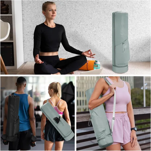 Miniatura 5 de sportsnew Bolsa para esterilla de yoga, bolsa de transporte para esterilla de yoga con cremallera completa con bolsillo para botella de agua con Gris
