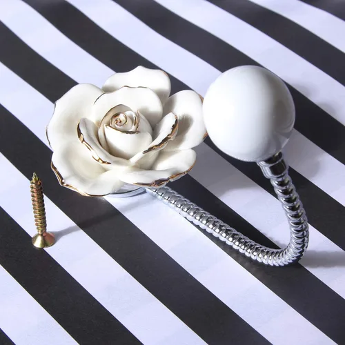 Miniatura 7 de Hermoso Gancho de Pared de Cerámica Floral 3D, Gancho Decorativo de Cromo para Bata, Bufanda, Bolso, Toalla, Sombrero, etc. para Cocina, Baño, Rosa