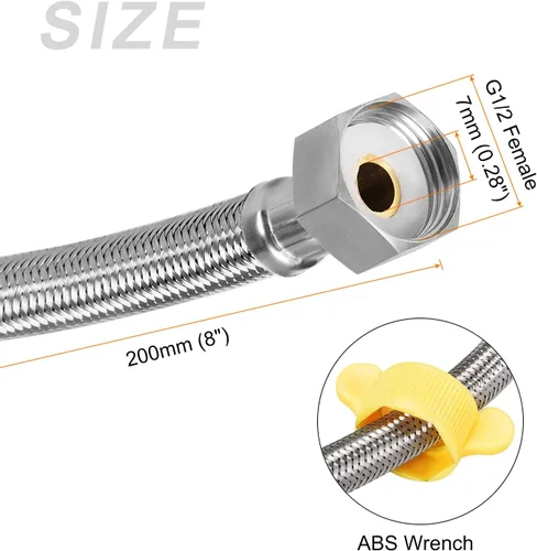 Miniatura 2 de METALLIXITY Conector de línea de suministro de grifo (7.874 in/8 pulgadas), 2 piezas, conector de manguera de suministro de agua 304 hembra G1/2