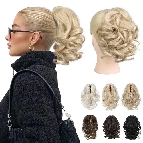 Miniatura 26 de REECHO Extensión de cola de caballo, pinza de cola de caballo rizada y ondulada de 9 pulgadas, extensiones de cabello HP001 para mujeres - Castaño