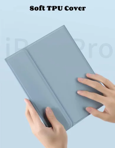 Miniatura 6 de Funda de teclado para iPad 10.2 para 9/iPad 8/iPad 7 (2021/2020/2019) Touchpad desmontable con soporte para lápices, funda inteligente de cuero Azul