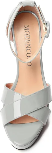 Miniatura 3 de MODENCOCO Sandalias de boda con correa de tobillo sexy para mujer, con plataforma y puntera abierta, tacón de aguja y tacón alto, zapatos de vestir