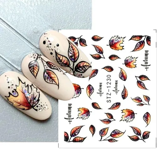 Miniatura 5 de Calcomanías de arte de uñas de Halloween, calcomanías de transferencia de agua, 12 unidades, calabaza, esqueleto, araña, fantasma, hoja de arce