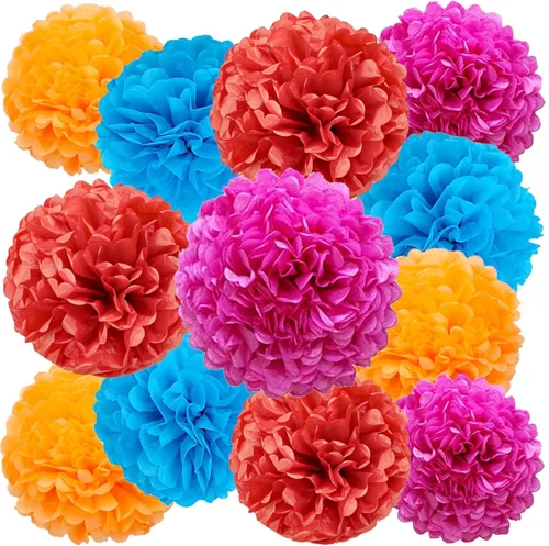 Miniatura 23 de We Moment Pompones de papel de seda morado y rosa para decoración de fiesta de niñas en el techo, para colgar en la pared, 12 pompones de seda de 4