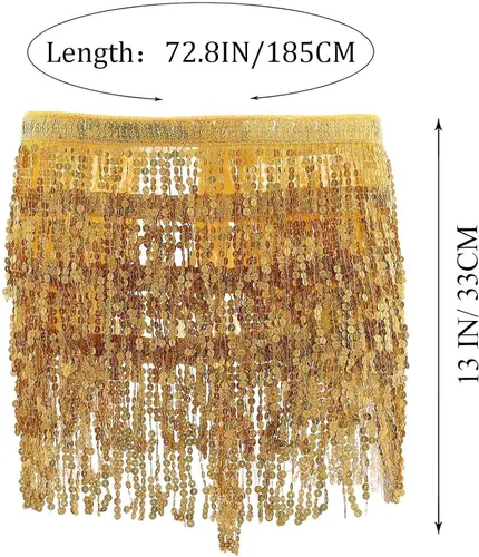 Miniatura 3 de Falda de danza del vientre con lentejuelas brillantes, bufanda bohemia con borlas para mujer, disfraz de rave