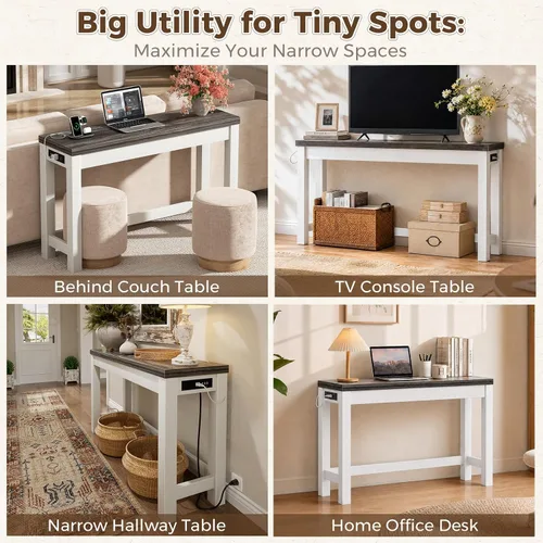Miniatura 7 de Cyclysio Mesas de consola de 47 pulgadas para entrada, mesas de consola estrechas para sala de estar, mesa detrás del sofá, mesa de pasillo de Gris