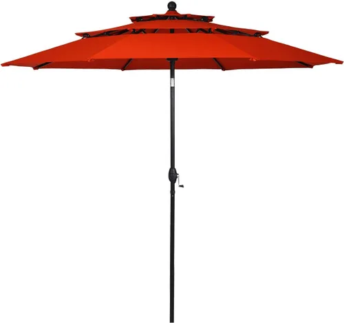 Miniatura 10 de Tangkula Sombrilla de patio de 3 niveles de 10 pies, sombrilla de aluminio con doble ventilación para exteriores, con manivela, para mercado, patio