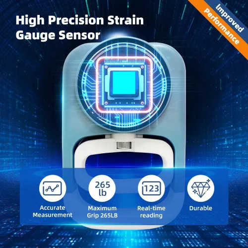 Miniatura 7 de Probador de fuerza de agarre, agarre de mano, dinamómetro de mano, medidor de mano, pantalla LED, cómodo fortalecedor de dedos de 265 libras / 264.6