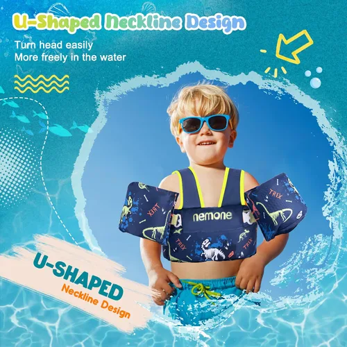 Miniatura 6 de Nemone Chaleco de natación para niños pequeños de 22 a 70 libras, flotadores para niños, chaqueta de natación con alas de agua para el brazo para C