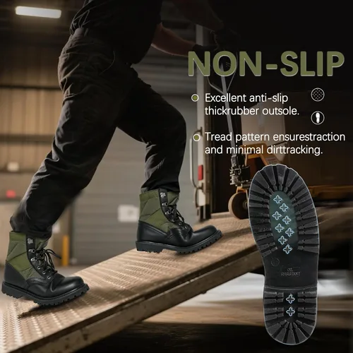 Miniatura 66 de Botas militares de WIDEWAY para hombres, botas de combate de jungla tácticas de cuero resistente al deslizamiento, negras, para hombres, todo