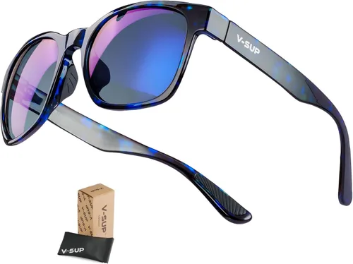 Miniatura 11 de V-SUP TR90 - Gafas de sol de ciclismo con protección UV400, ajustables y ultraligeras con estuche para correr y uso al aire libre Blakc+rojo(4331)