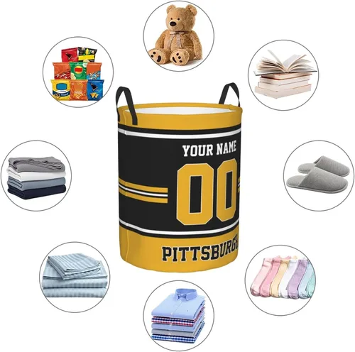 Miniatura 5 de Cesta de lavandería personalizada de Pittsburgh, cesta de lavandería personalizada con nombre y número, cesta de almacenamiento plegable