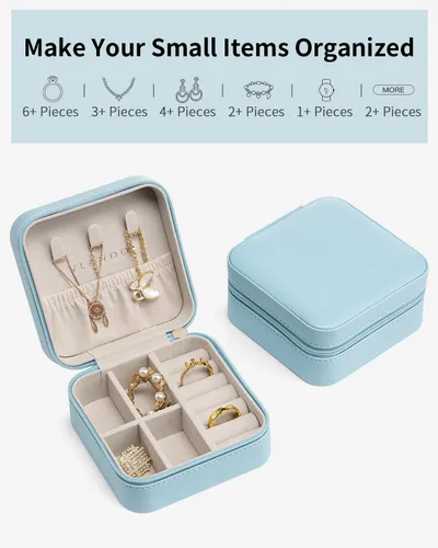 Miniatura 81 de Vlando Regalos de boda – Organizador de viaje de joyería pequeña de piel sintética, estuche de viaje para anillo, mini joyero para aretes, collar