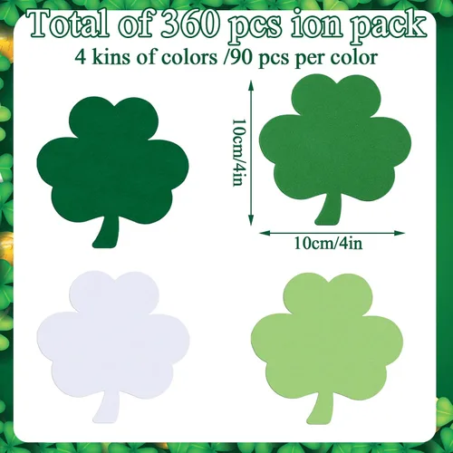 Miniatura 2 de Kisston 360 piezas de papel de trébol del día de San Patricio de 3.9 pulgadas, con forma de trébol verde y blanco, troquelados para proyectos
