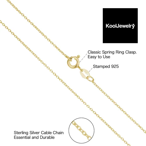 Miniatura 2 de Kooljewelry Collar de cadena de cable redondo de 0.047in de oro amarillo sobre plata (16, 18, 20, 22, 24 o 30 pulgadas)