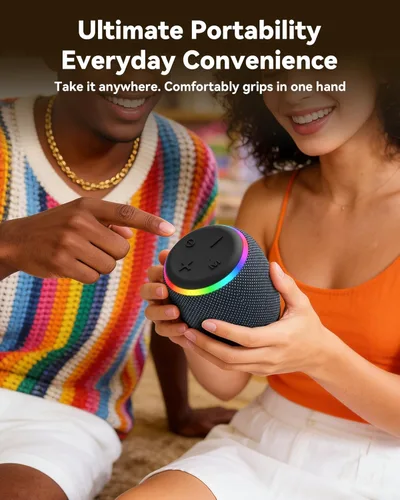 Miniatura 5 de BassBloom Altavoz Bluetooth portátil Room 3, IPX6 impermeable, emparejamiento TWS, potente sonido estéreo JIKE BASS de 12 W con luces RGB, Bluetooth